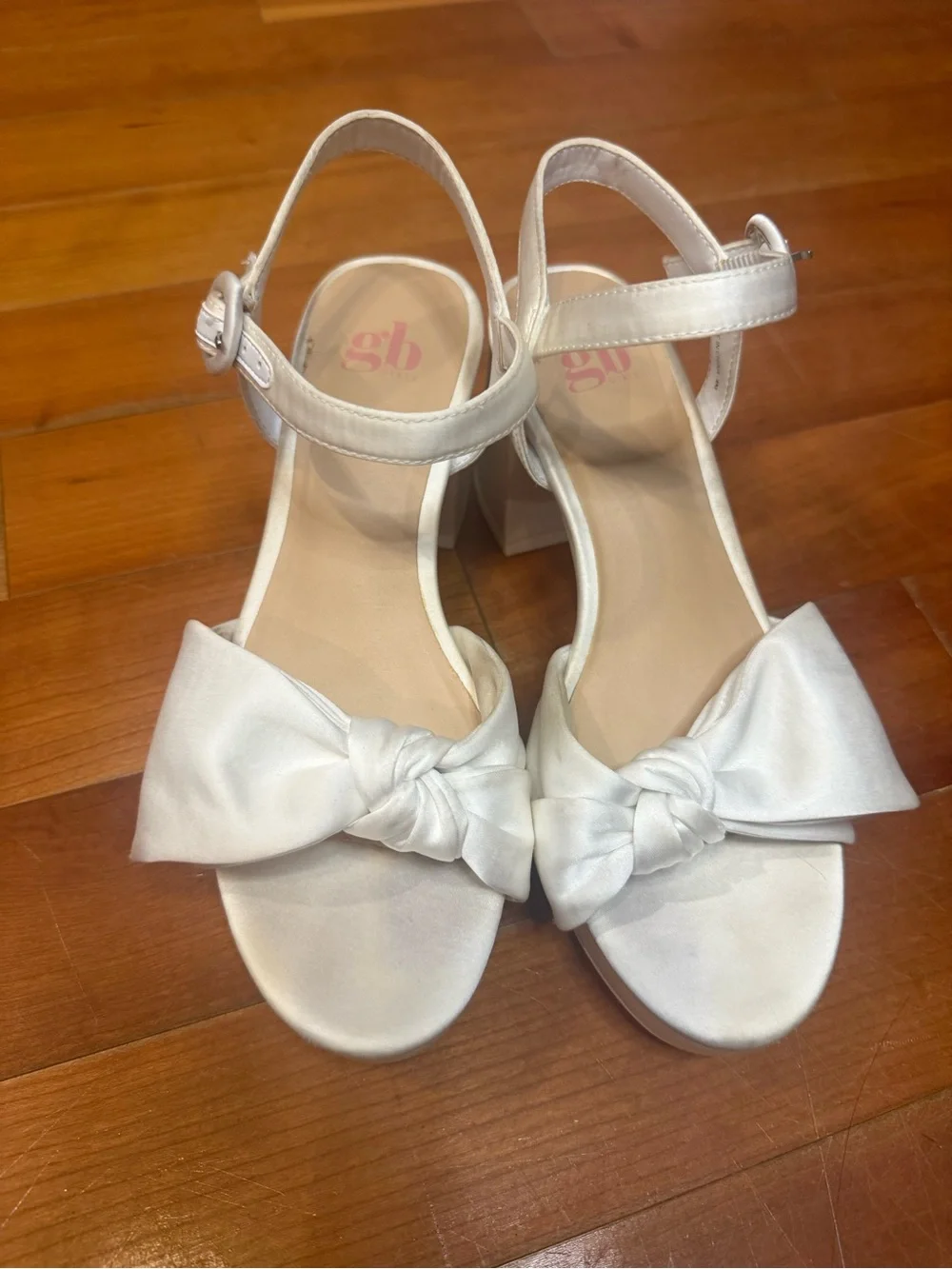GB girls White Knotted Bow Block White Heel Sandals